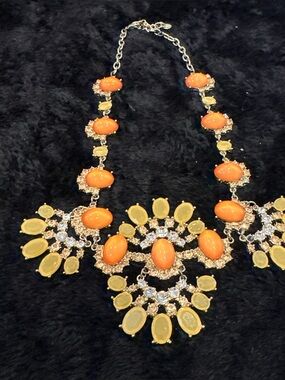 Statement Orange and Yellow Floral Bib Necklace -
